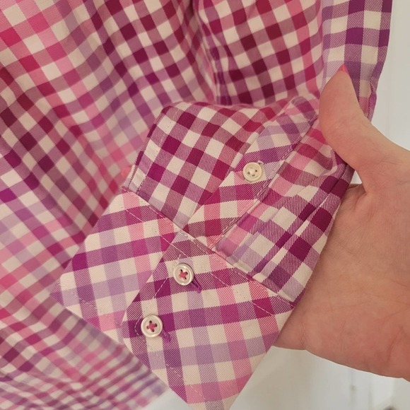 Talbots Womens XS Pink Purple Gingham Plaid Long Sleeve Button Down Cotton - Picture 6 of 7